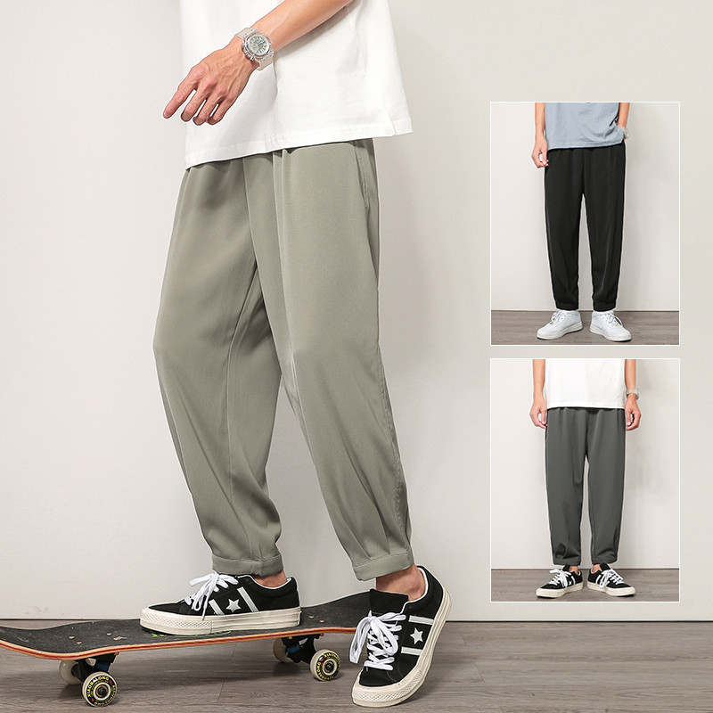 Calças de seda gelo masculinas verão fino solto-Leggings de secagem rápida tornozelo comprimento calças esportivas na mo