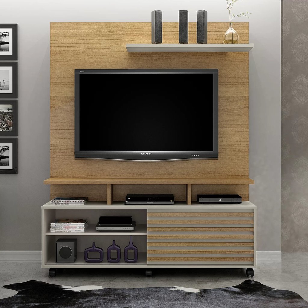 Estante para TV e Home Theater até 60 Polegadas MDF 150CMX185CM 1 Porta Star Bege Cinamomo/Off White