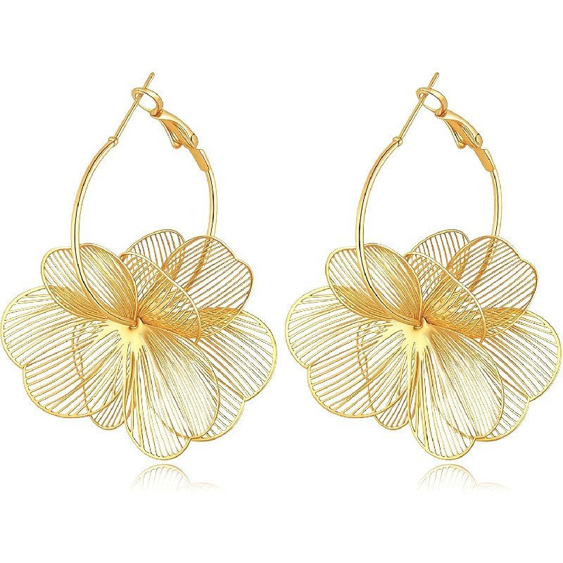 ilebelle Brincos de Flor Dourada e Coração para Mulheres, Brincos de Argola Pendentes, Acessórios de Joalheria de Verão 