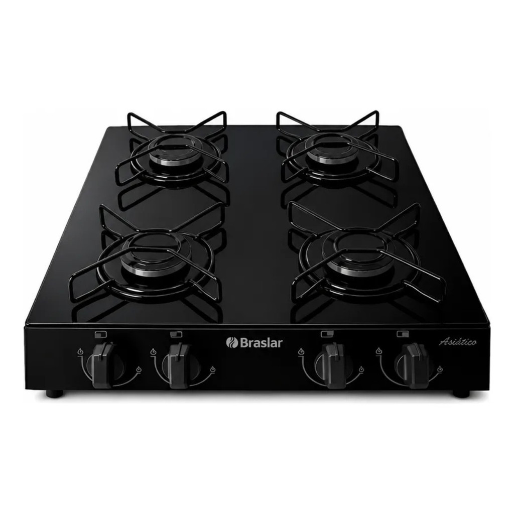 FOGÃO DE MESA ASIÁTICO GLASS 4 BOCAS PRETO ACENDIMENTO MANUAL BRASLAR