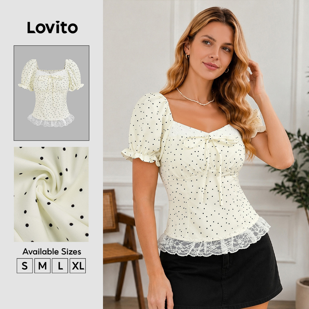 Lovito Casual Blusa Amarrar Primavera/verão Blusa Branca para Mulheres Bordado LK2LD331