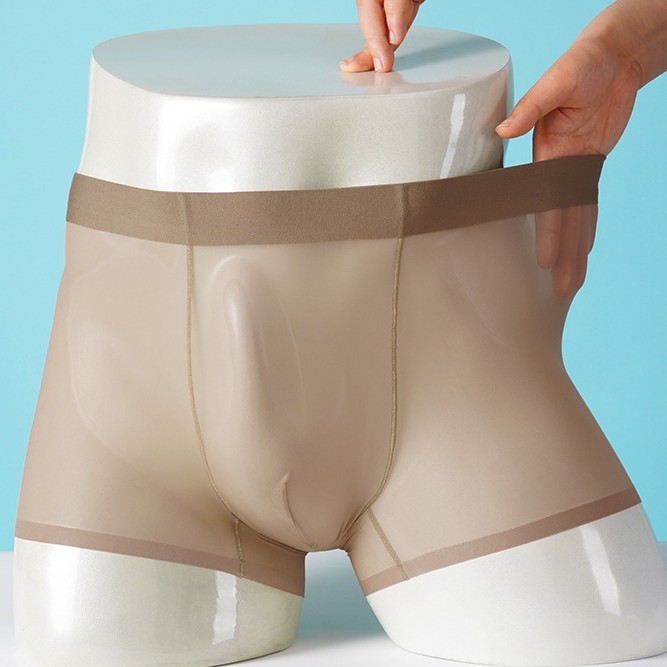 Roupa íntima masculina transparente, cuecas masculinas de seda gelada para o verão, boxers masculinos frescos e respiráv