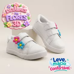 Tênis Infantil Menina Flores com Velcro Macio Confortável Antiderrapante Leve Casual