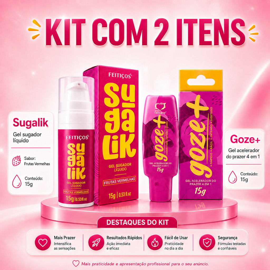 Sugalik Gel Sugador Liquído Pulsa Treme Vibra + Gel Excitante Acelerador de Prazer Goze Mais 4 em 1