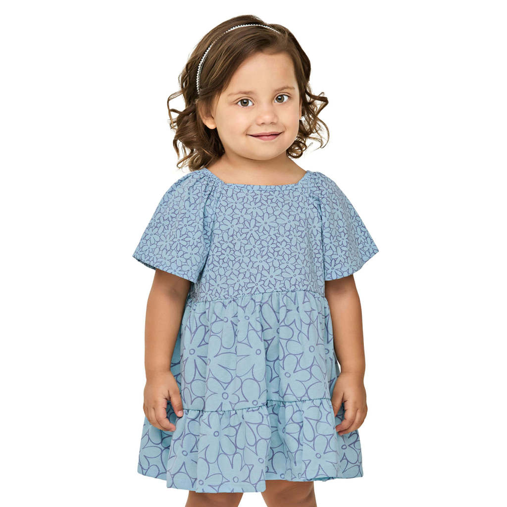 Vestido Infantil Menina Floral Perolado Elian Azul