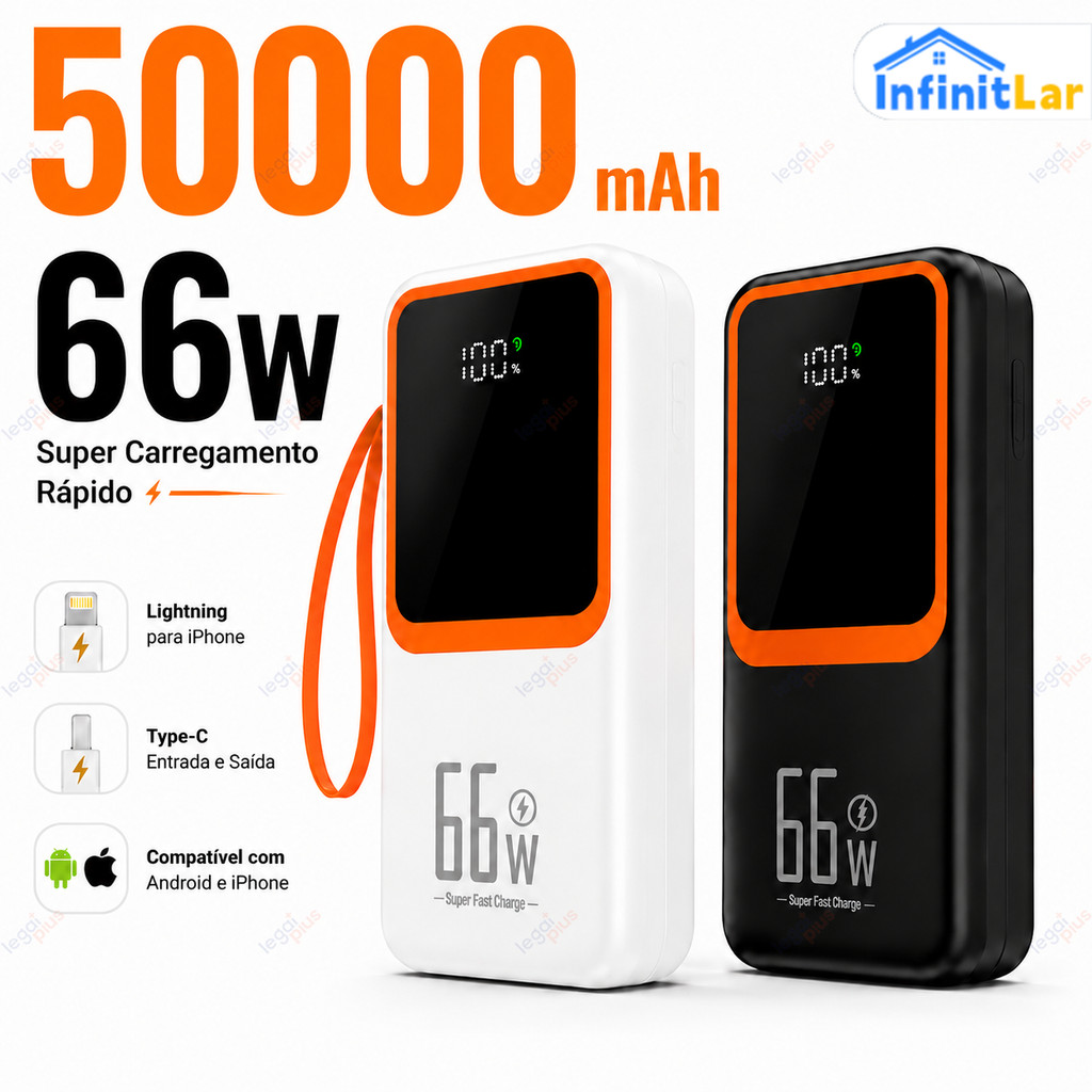 Bateria Portátil 50000mAh Power Bank Carregamento Rápido PD 22.5W Alta Capacidade
