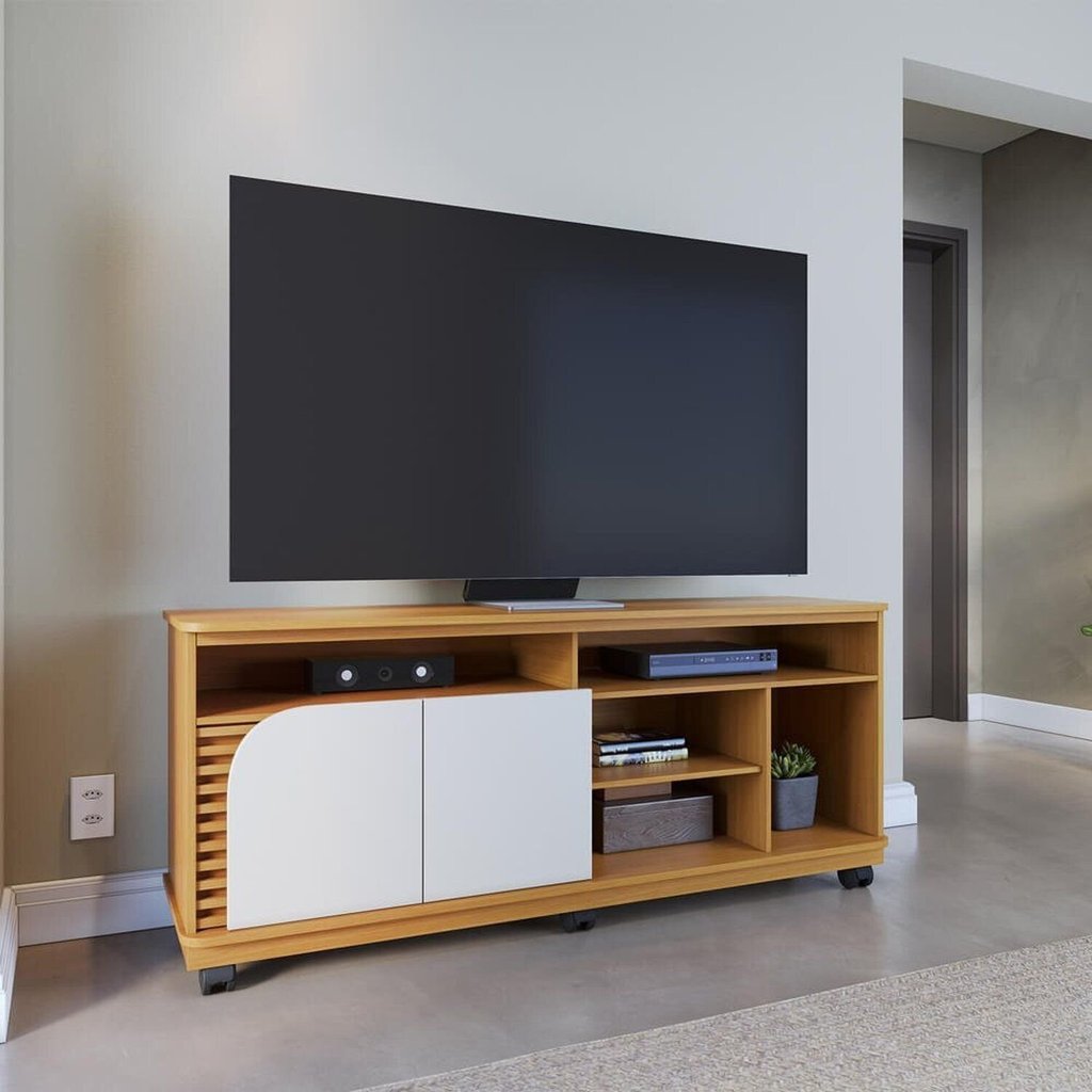 Rack para TV até 65 Polegadas 150cm Rodízio 2 Portas Jurere Marrom Naturale/Off White Matte Naturale/Off White Matte