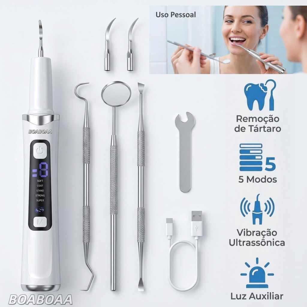 Kit Limpador Dental Ultrassônico Elétrico com Tela LED