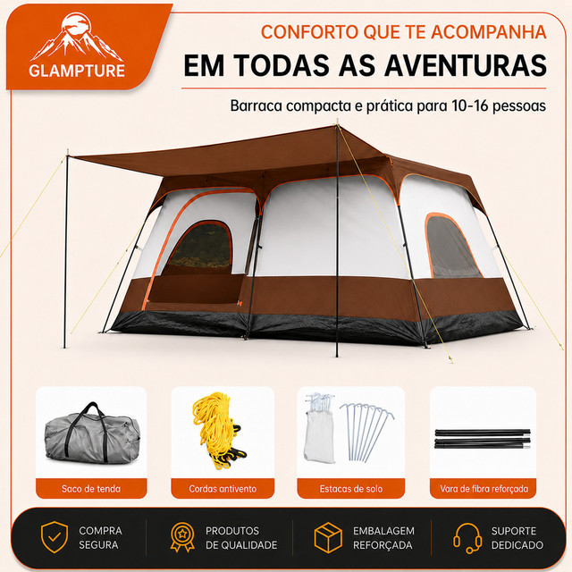 Barraca de acampamento Sotiay, resistente ao vento e à água, para família, com toldo amplo, espaço confortável