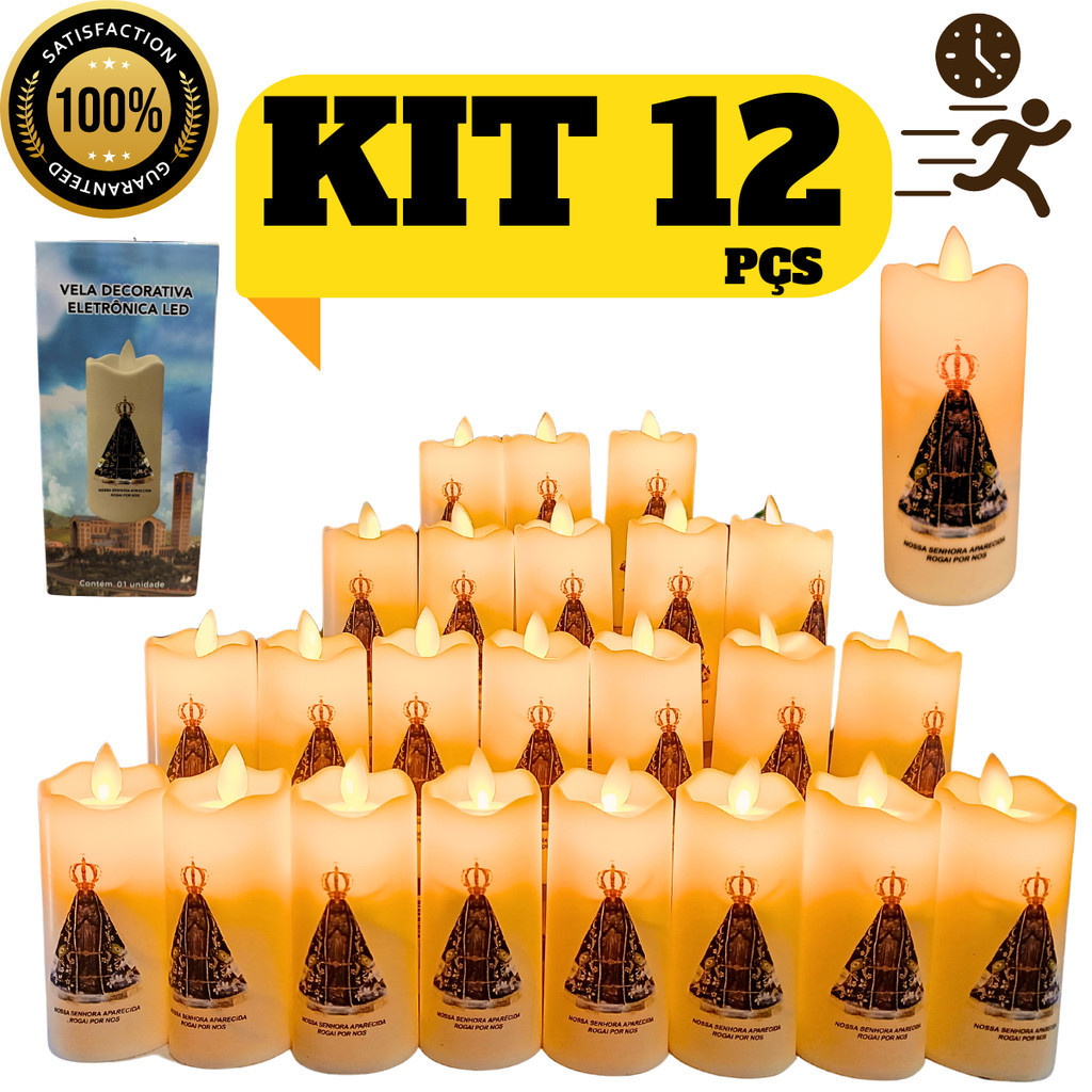 Atacado 12 Velas Led Fina Chama Viva Nossa Senhora Aparecida Decorativa Eletrônica LED PILHA GRATIS