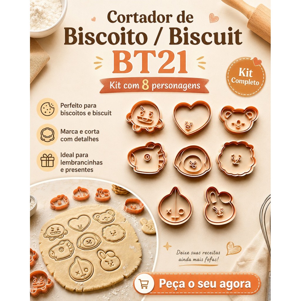 Kit Cortadores e Carimbos BT21 BTS