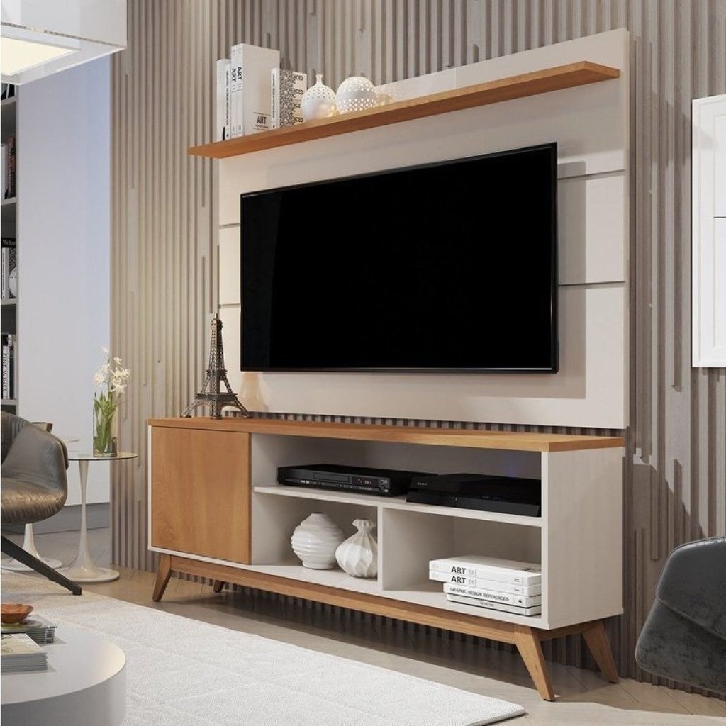 Rack com Painel para TV até 50 Polegadas Retrô 198CMX136CM Malbec Vivare Marrom/Off White Off White/Nature