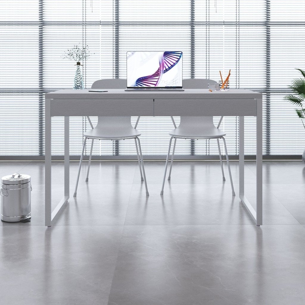 Escrivaninha Mesa Escritório Kuadra 2 Gavetas 120cm Industrial Branco Chess Branco/Branco Chess
