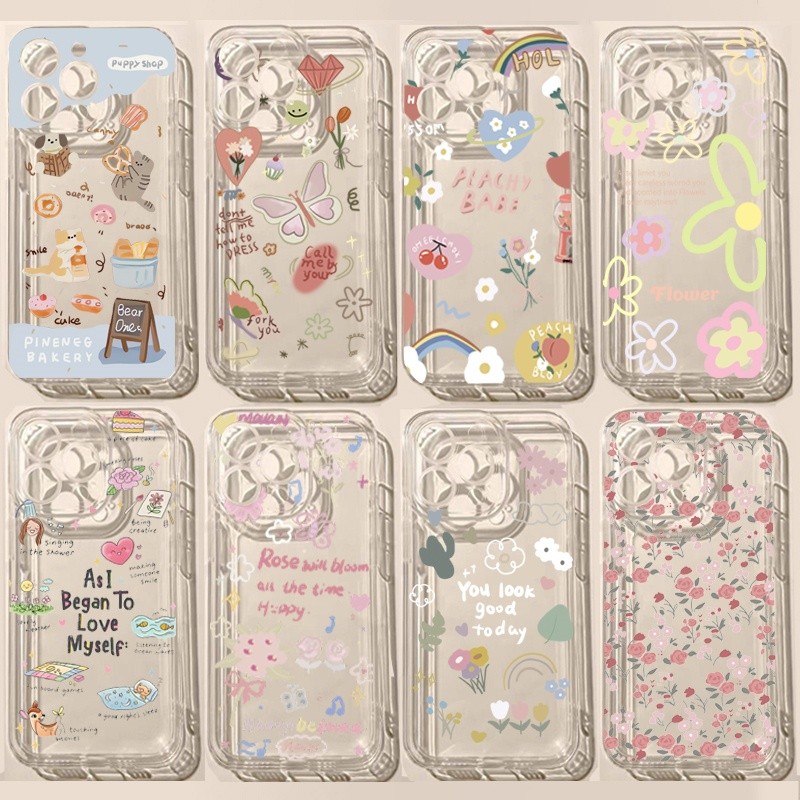 Capa De Telefone Transparente Com Flor De Borboleta Coreana Para Samsung Galaxy A07 A54 A55 A34 A35 A53 A24 A14 A15 A25 