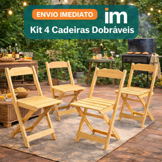 Kit 4 Cadeiras Dobráveis Madeira Pinus Toda Montada