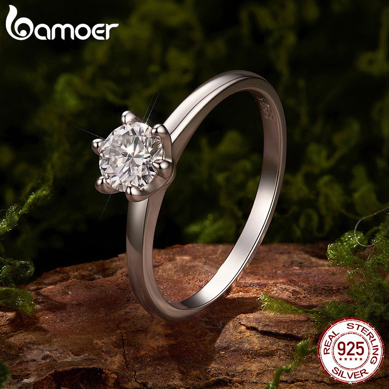 Bamoer 925 Prata Esterlina 0.5CT Moissanite Anel Moda Jóias Presentes Para Mulhe