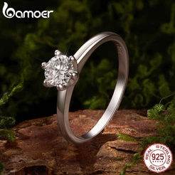 Bamoer 925 Prata Esterlina 0.5CT Moissanite Anel Moda Jóias Presentes Para Mulheres MSR115-s