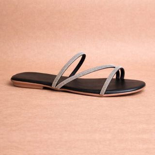 Sandália Rasteira Feminina com Strass Tiras Finas Brilho Casual Elegante Confortável Flat Premium Luxo Verão