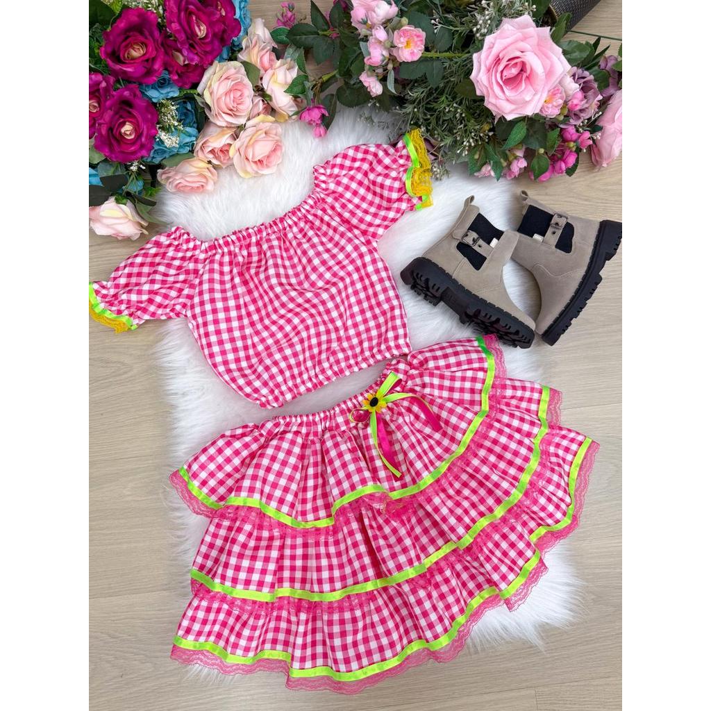 Conjunto Junino Banana Club Luxo Gabriela Xadrez Pink TAMANHO:1;COR:Persian Rose (CNJBNNCLBGBLXDRZPINKT1)