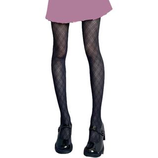 Meia-calça Feminina Preta Vintage com Estampa Xadrez Argyle 7375