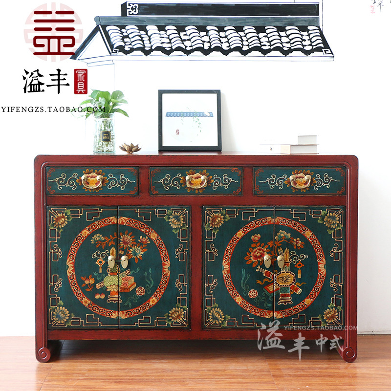 Retro armário lateral de jantar pintado armário de entrada de madeira maciça novo estilo chinês angustiado armário de TV