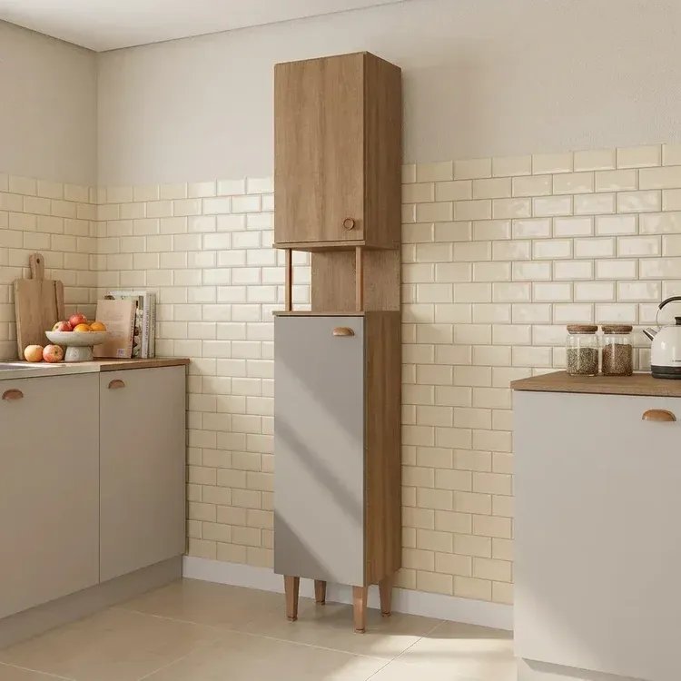 Paneleiro 2 Portas com Nicho 198cm Marti Yescasa Mel/ Cinza