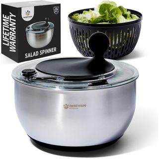 Tigela grande de aço inoxidável para salada, capacidade de 5,3 litros – usada para lavar e desidratar alface, vegetais e