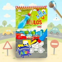 Livro Infantil Desenhos Carros Veículos Pinta Com Água Capa Dura Agua book Aquabook