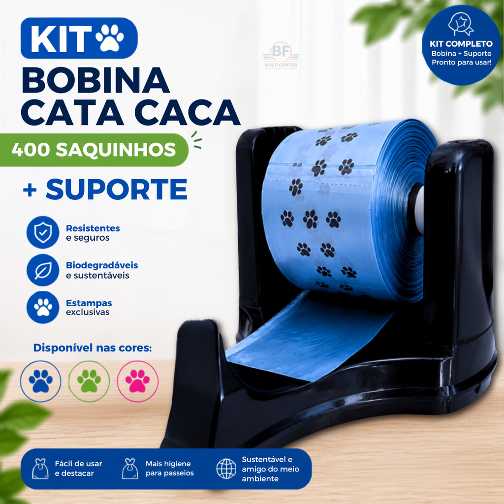 Kit Suporte e Bobina Cata Caca 400 Saquinhos Biodegradavel