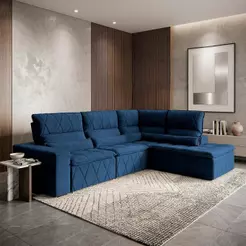 Sofá De Canto Amsterdam Azul Molas Retrátil Reclinável - King House