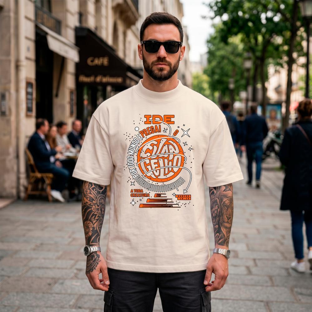 Camiseta Oversized Suedine Estampada Cristã Ide Pregai O Evangelho  Streetwear