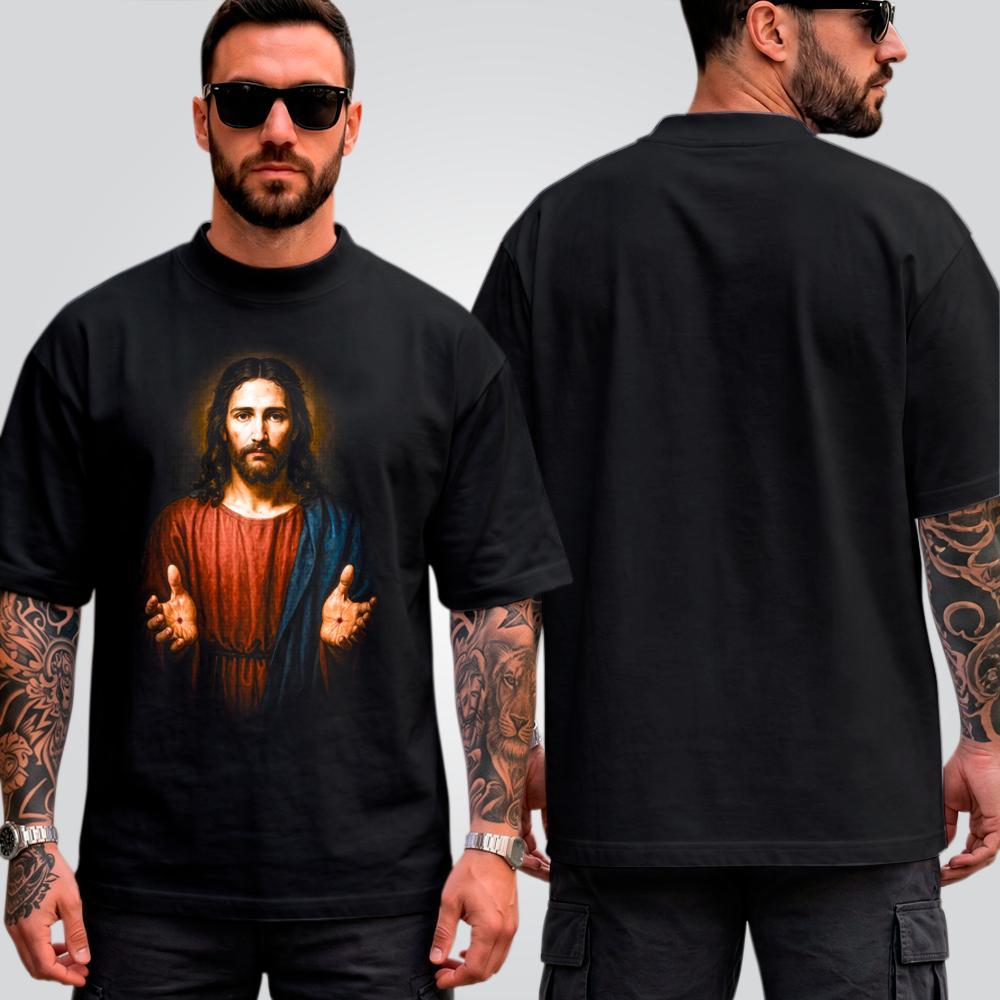 Camiseta Oversized Suedine Masculina Estampada Jesus Streetwear Cristã
