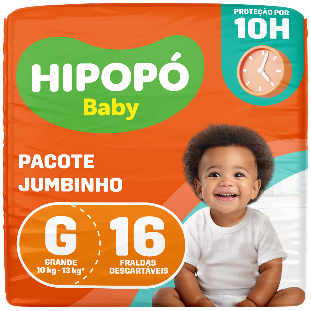 Imagem Fralda Hipopó Baby Tamanho G Pacote Jumbinho 16 Unidades Descartáveis