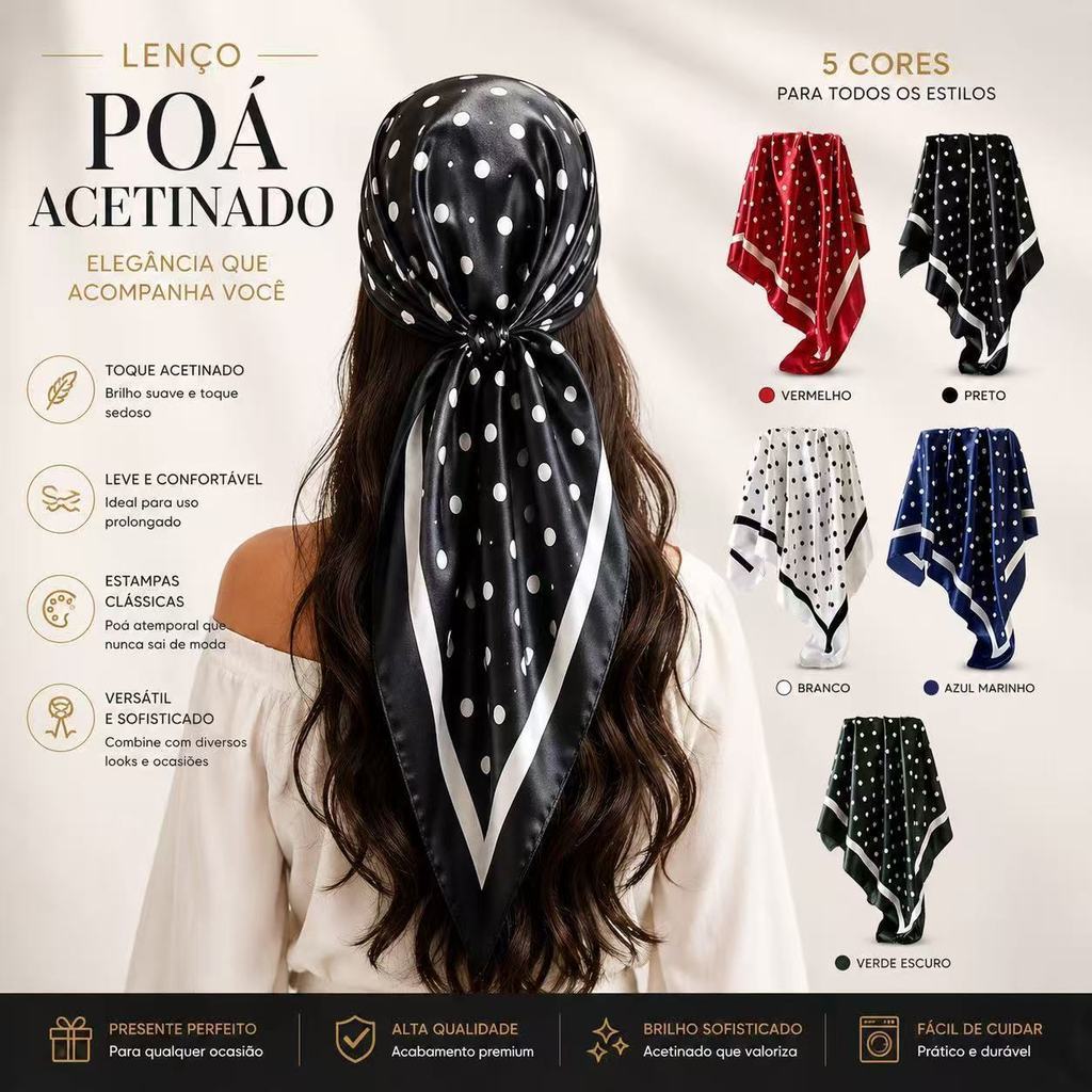 Lenço Cetim Cabeça Pescoço De Seda Moda Bolinha 90cm X 90cm