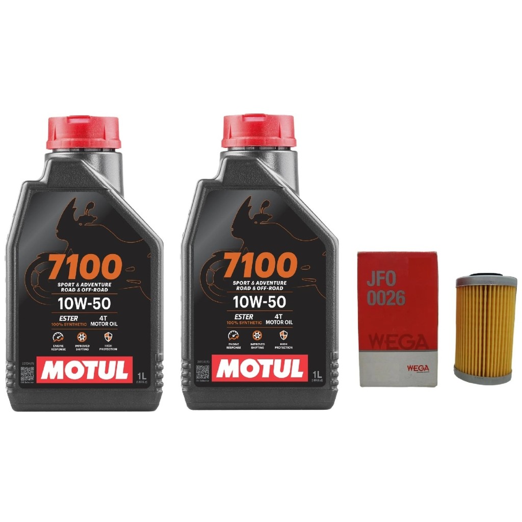 kit Troca óleo 2l MOTUL 7100 10W50 4T + 1 filtro óleo JFO0026 WEGA Dominar 400 200