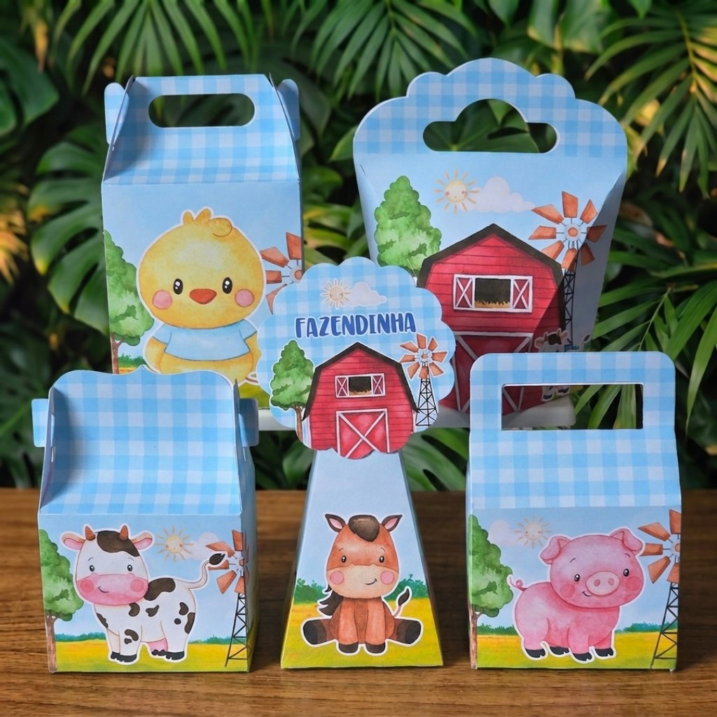 Kit Festa Caixinhas FAZENDINHA AZUL lembrancinhas personalizadas para aniversario infantil decoração mimos