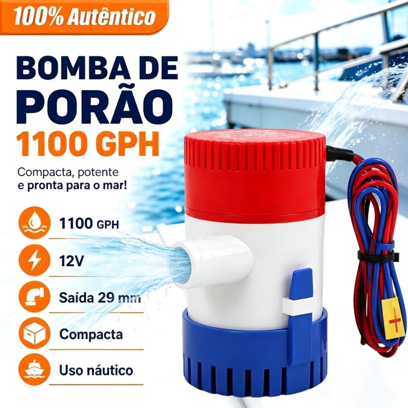 Bomba De Porão Água 12v Náutica Casa Piscina Submersa 1100gph 12v