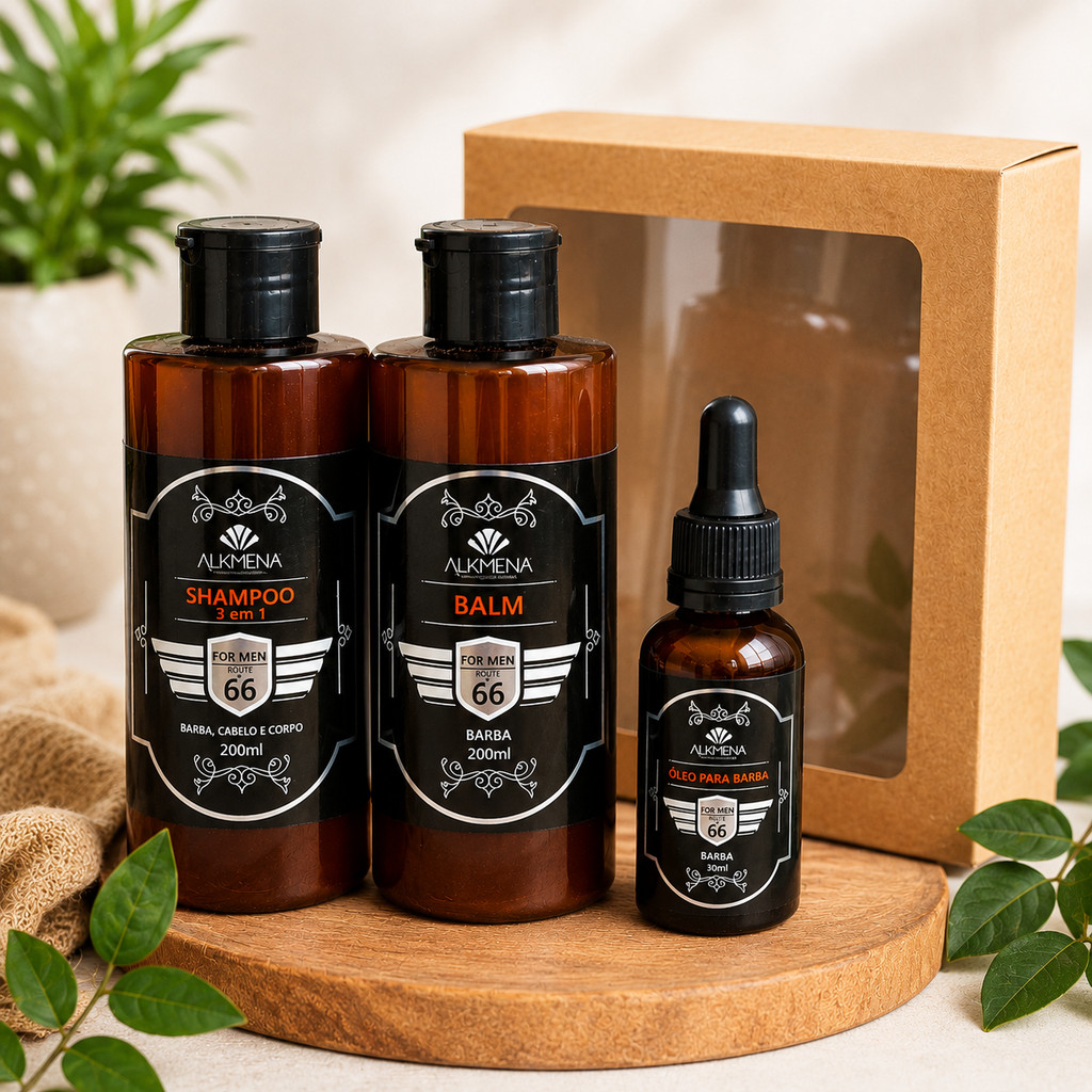 Kit Balm, Óleo para Barba e Shampoo 3x1 For Men - Alkmena M-01