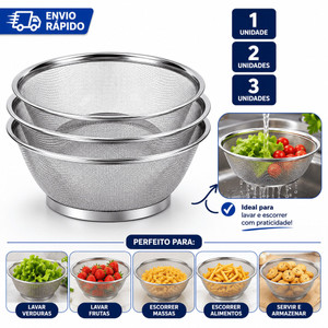 Cesto Escorredor Inox 25cm para Lavar Alimentos 1 2 3 Unidades