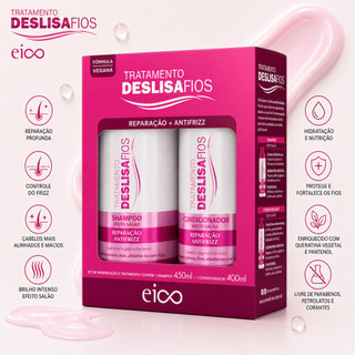 Shampoo e Condicionador EICO KIT Deslisa Fios 850ml Anti Frizz KIT Shampoo Condicionador Reconstrução Capilar
