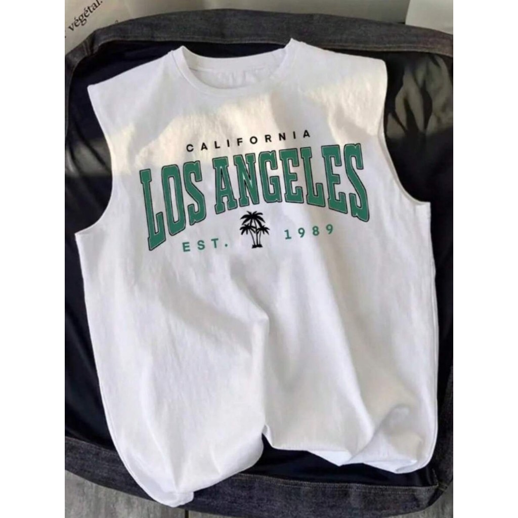 Regata Oversized Masculina Los Angeles California Streetwear Camiseta 100% Algodão Camisa Cavada Confortável Lançamento
