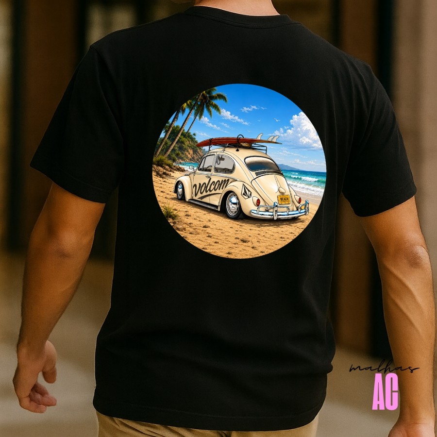 Camiseta Estampada Carro Retro Surfista VC Algodão Unissex Masculino Feminino Confortável