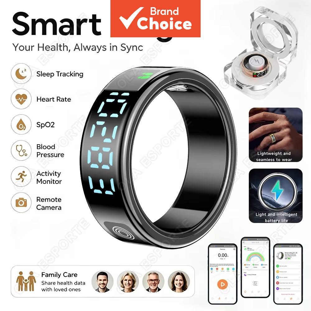 Anel Inteligente com Tela Digital - Monitor Fitness, Sono e Atividades, Contador de Passos e Controle Remoto de Câmera