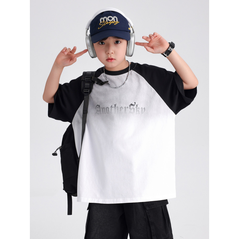 Meninos verão estilo coreano contraste cor manga curta camiseta 2026 novo estilo crianças meninos verão puro algodão mei