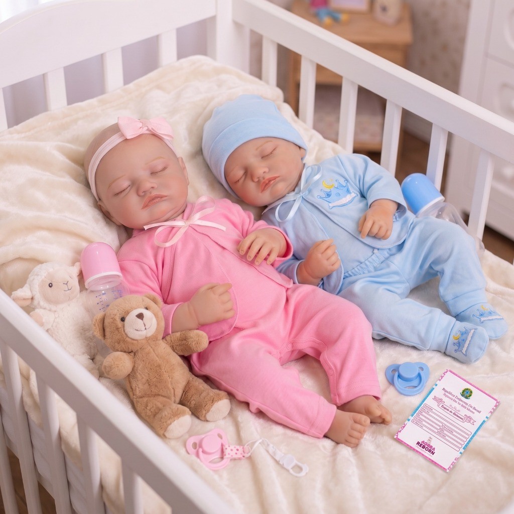 Gêmeos Bebê Reborn Boneca Realista Menina e Menino Silicone Pode dar Banho