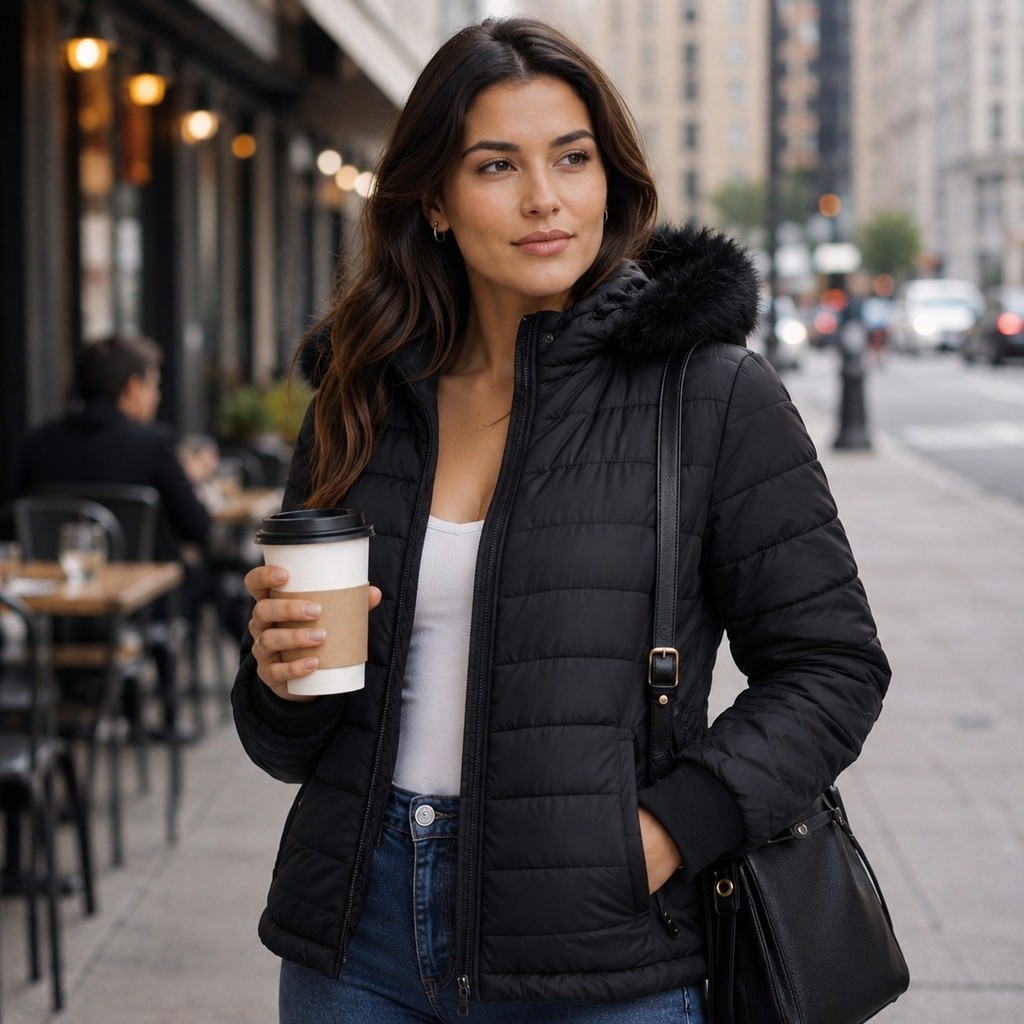 Jaqueta Bobojaco Forrada Puffer Feminina Inverno Capuz Removivel Impermeavel Frio Peluciada