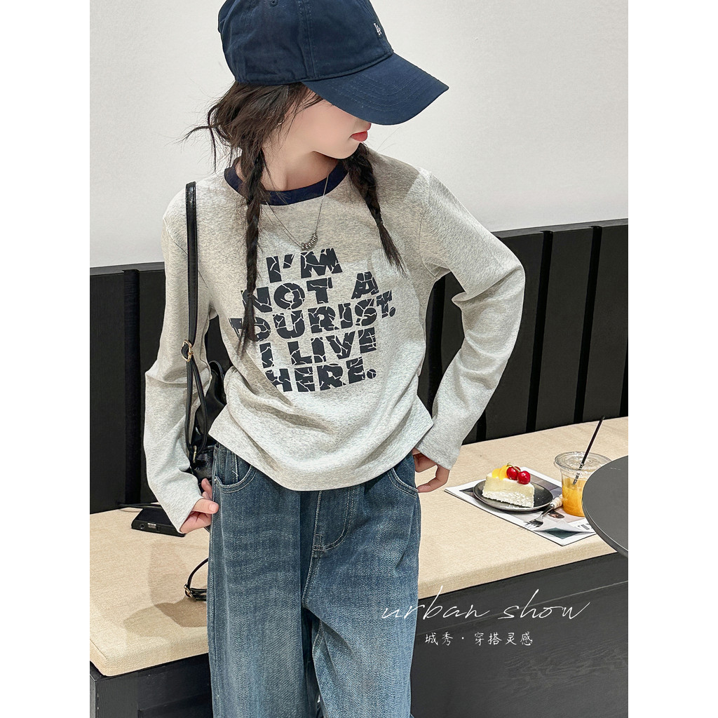 Meninas de manga comprida camiseta primavera outono estilo 2026 novo estilo crianças versão coreana moda camisa de fundo
