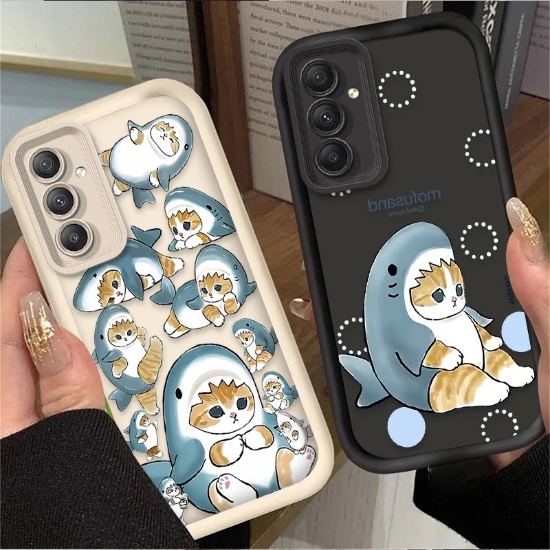 Funny Mofusand Shark Cat Phone Case for Samsung Galaxy A35 A55 A15 A25 A16 A06 A05 A05S A24 A13 A23 A12 A22 A32 A52 A71 