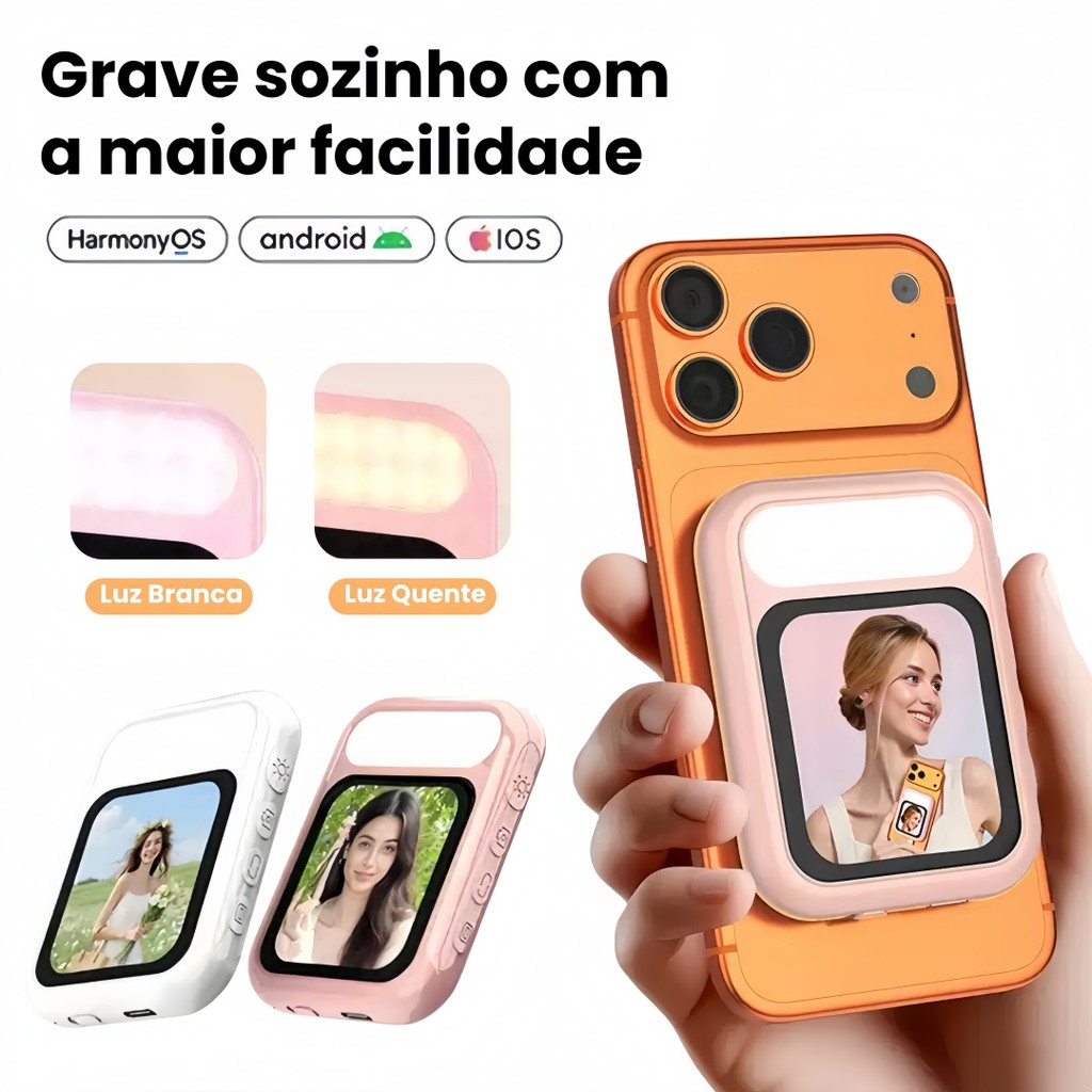 Monitor Selfie Magnético Sem Fio – Com Luz de Preenchimento Dupla, Perfeito para Selfies e Vlogs no Smartphone