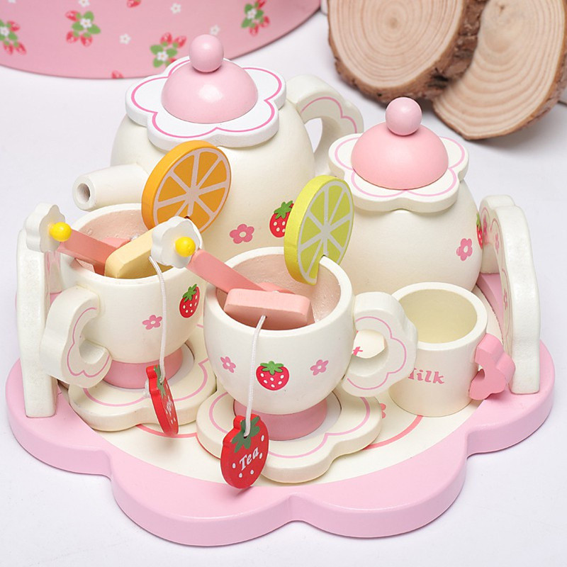 Conjunto De Madeira Mini Chá Copo De Brinquedo Bandeja Para Crianças Cozinha Infantil Jogo De Papel